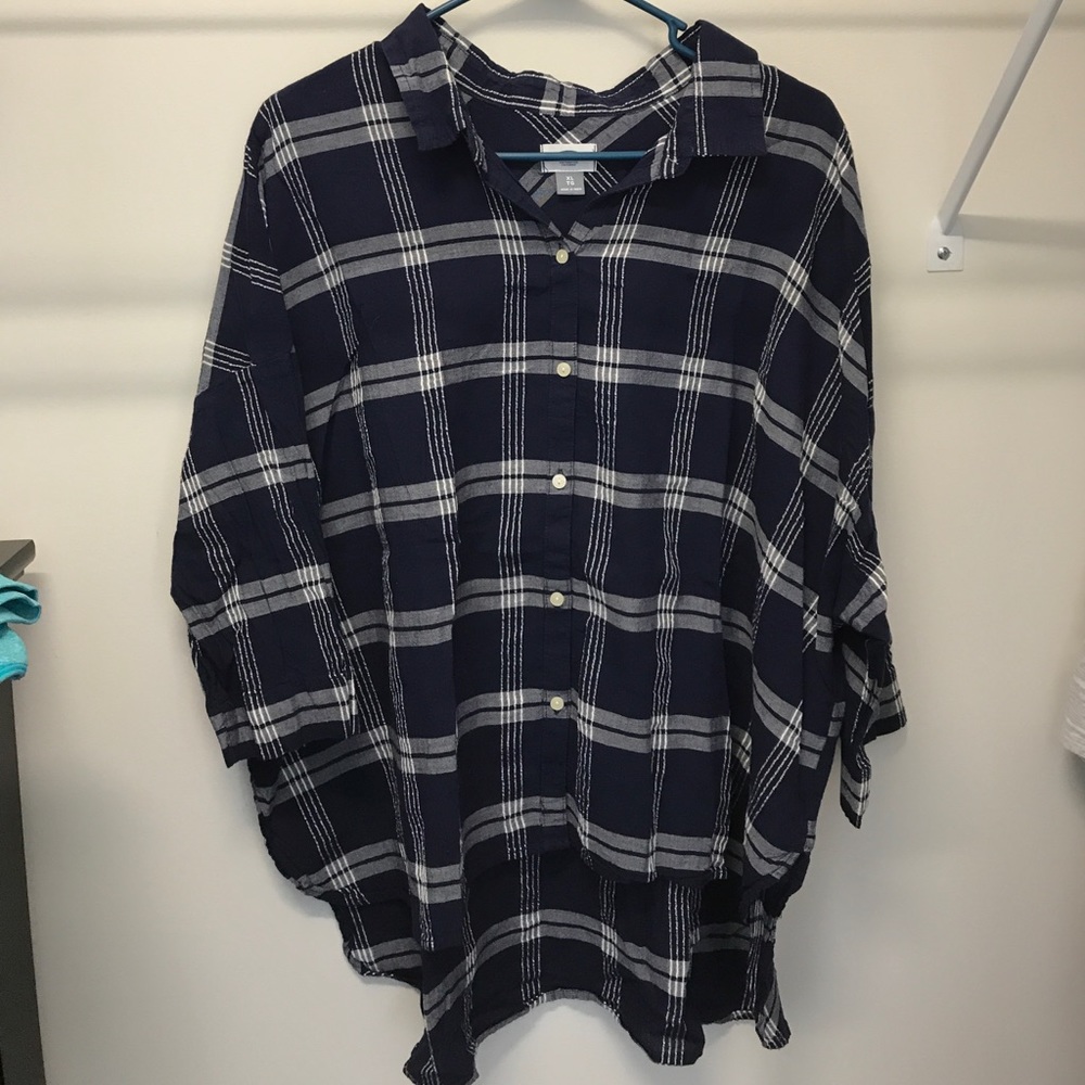 Plaid high-low shirt